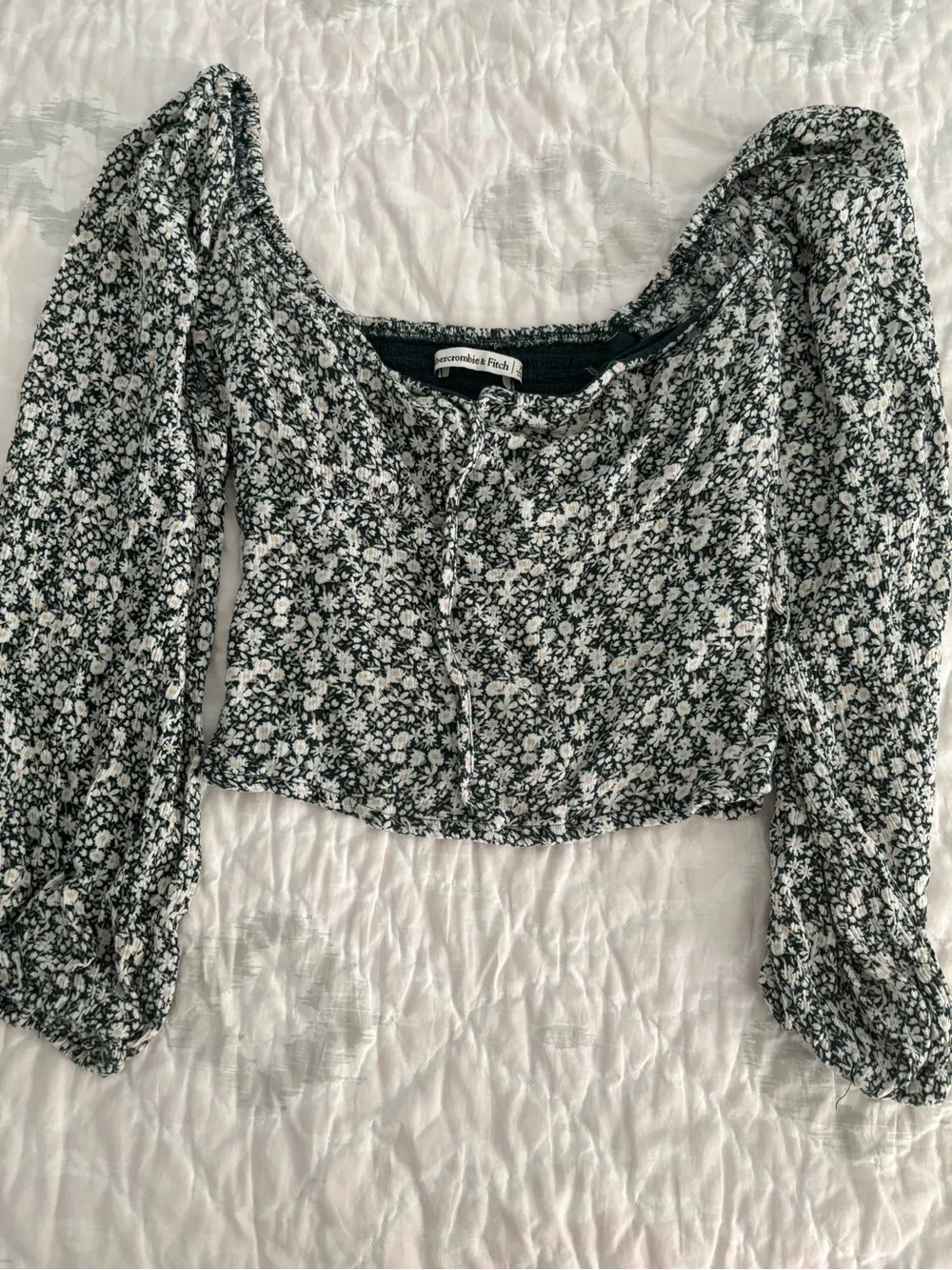 Abercrombie & Fitch Green and White Floral Square Neck Crop Top